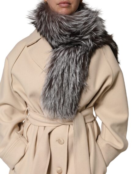 Gray Fox Fur Neck Wrap Warmer Winter Scarf - Image 6
