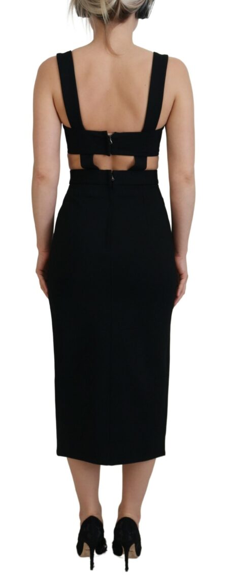 Black Viscose Bodycon Sheath Midi Dress - Image 3