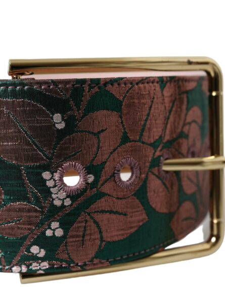 Multicolor Floral Jacquard Lurex Gold Buckle Belt - Image 4