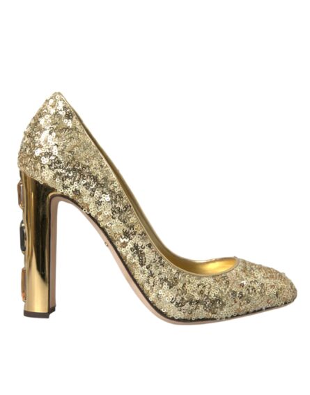 Gold Sequin Crystal Heels Pumps Shoes - Image 5