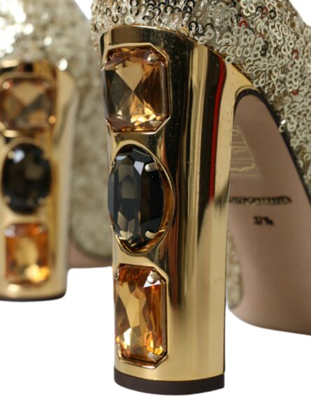 Gold Sequin Crystal Heels Pumps Shoes - Image 7