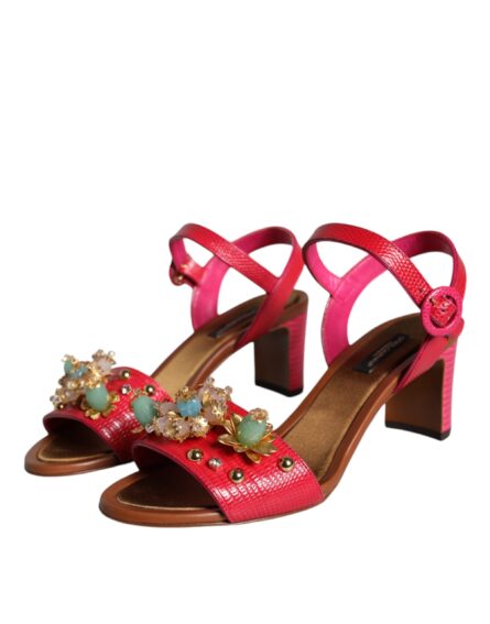 Fuchsia Leather Embellished Keira Sandals Shoes - Image 2