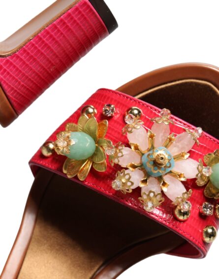 Fuchsia Leather Embellished Keira Sandals Shoes - Image 8