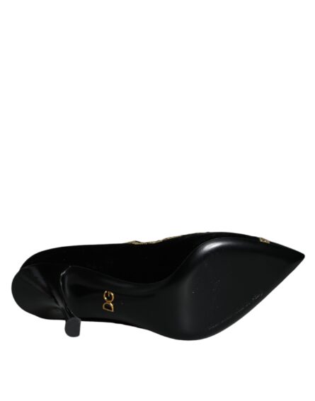 Black Mary Janes Velvet Gold Pumps Shoes - Image 5