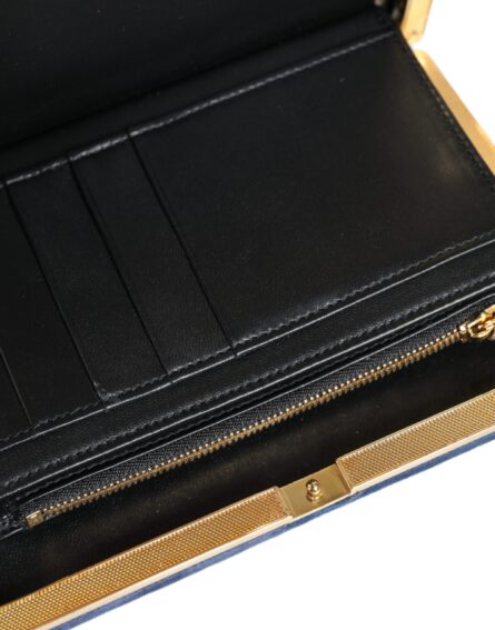 Blue Velvet Gold Frame Clutch Evening Party Purse Bag - Image 7