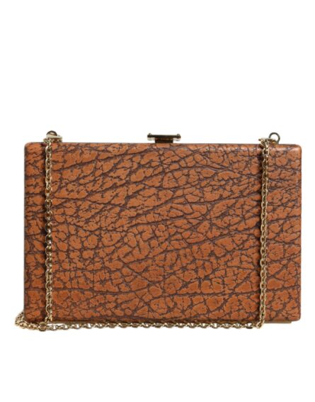 Brown Leather Gold Frame Clutch Mini Crossbody Bag - Image 2
