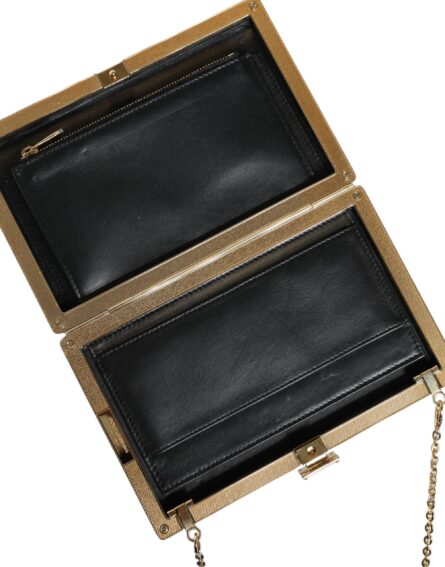 Brown Leather Gold Frame Clutch Mini Crossbody Bag - Image 4