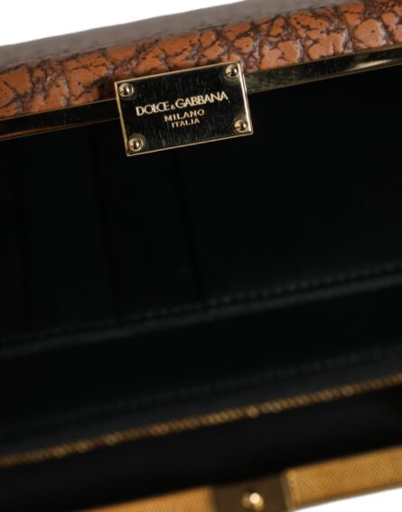Brown Leather Gold Frame Clutch Mini Crossbody Bag - Image 5
