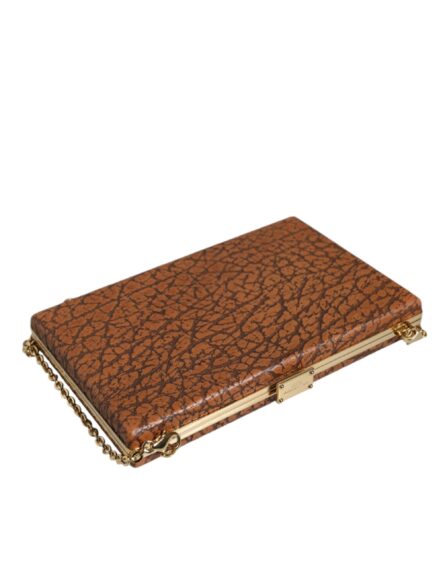 Brown Leather Gold Frame Clutch Mini Crossbody Bag - Image 6