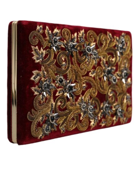 Red Velvet Gold Frame Clutch Evening Party Purse Bag - Image 2