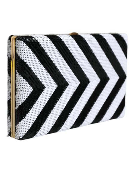 Black White Gold Frame Clutch Evening Party Purse Bag - Image 3