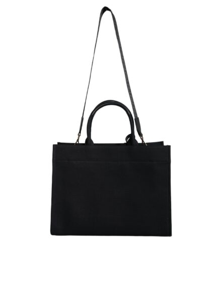 Black Top Handle Canvas Leather Logo Crossbody Tote Bag - Image 7