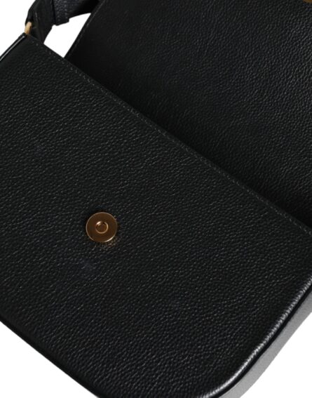 Black Grainy Calf Leather Logo Crossbody Shoulder Bag - Image 4