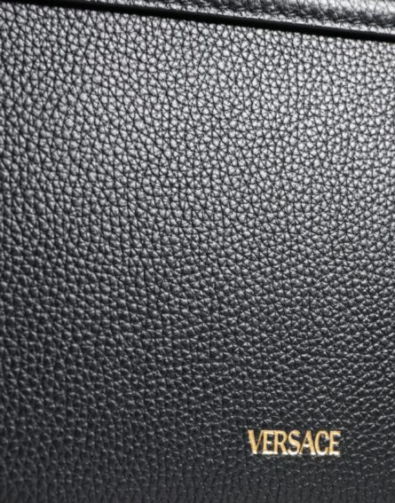 Black Grainy Calf Leather Logo Crossbody Shoulder Bag - Image 6