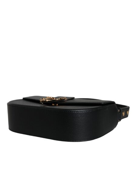 Black Grainy Calf Leather Logo Crossbody Shoulder Bag - Image 7