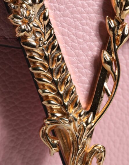 Pink Grainy Calf Leather Logo Crossbody Shoulder Bag - Image 8