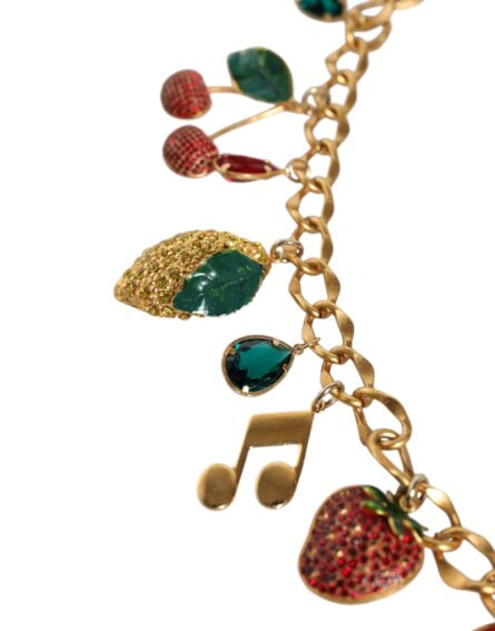 Gold Tone Brass Fruity Crystal Embellished Waist Chain Belt - Image 4