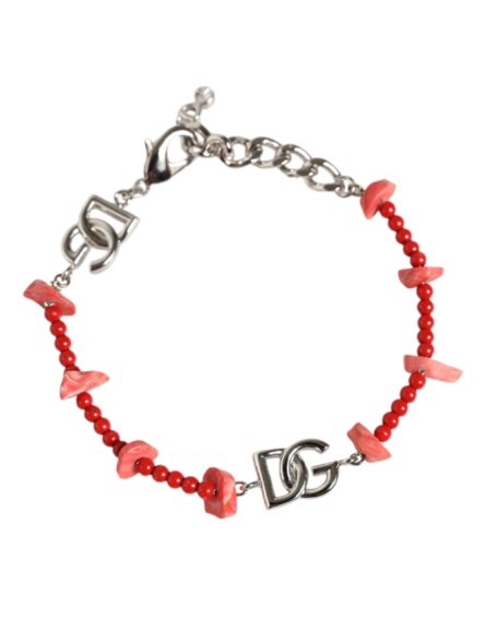 Silver Tone Brass Beaded Resin DG Logo Chain Bracelet - Image 3