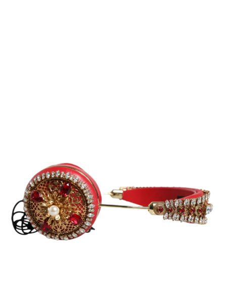 Red Nappa Leather Floral Crystal Headphone - Image 2