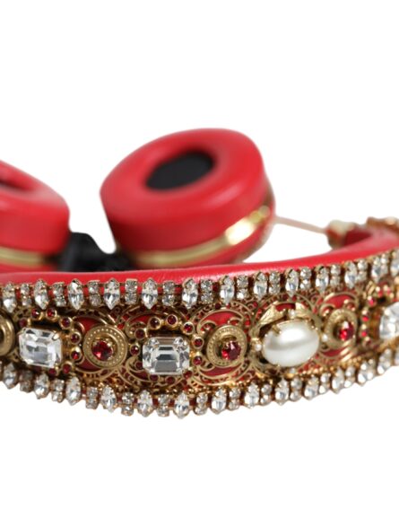 Red Nappa Leather Floral Crystal Headphone - Image 4