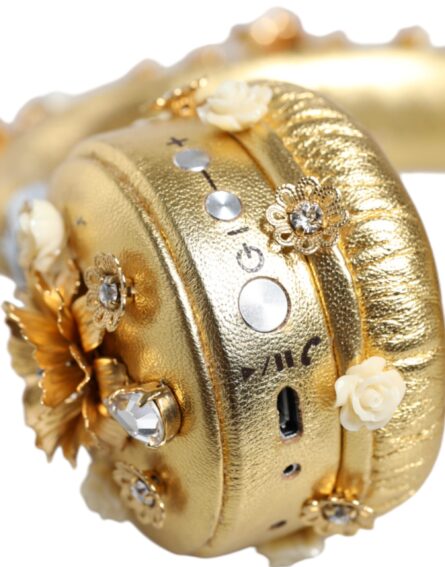 Gold Leather Floral Crystal Angel Headset Headphones - Image 7