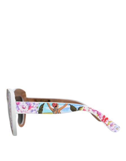 Multicolor Wood Crystal Brass Frame Floral Hand Paint Sunglasses - Image 6