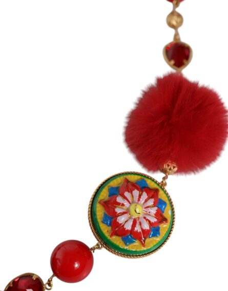 Gold Brass Red Fur Crystal Waist Torero Belt - Image 3