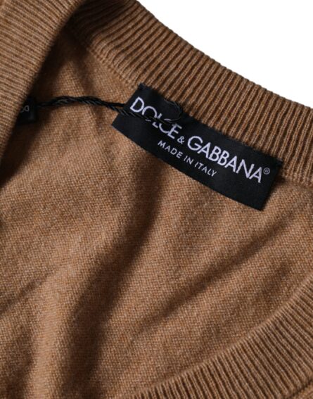 Brown Cashmere Knit V-neck Pullover Sweater - Image 4