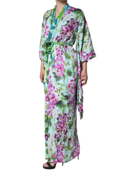 Multicolor Floral Silk Stretch Wrap Dress - Image 3