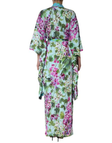 Multicolor Floral Silk Stretch Wrap Dress - Image 4