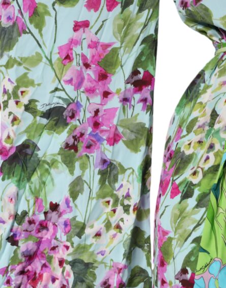 Multicolor Floral Silk Stretch Wrap Dress - Image 5
