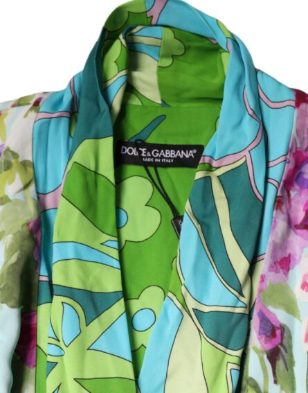 Multicolor Floral Silk Stretch Wrap Dress - Image 8