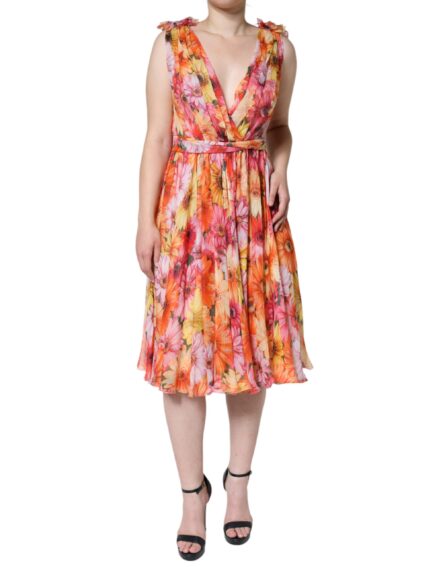 Multicolor Floral Sleeveless V-neck Midi Dress - Image 2