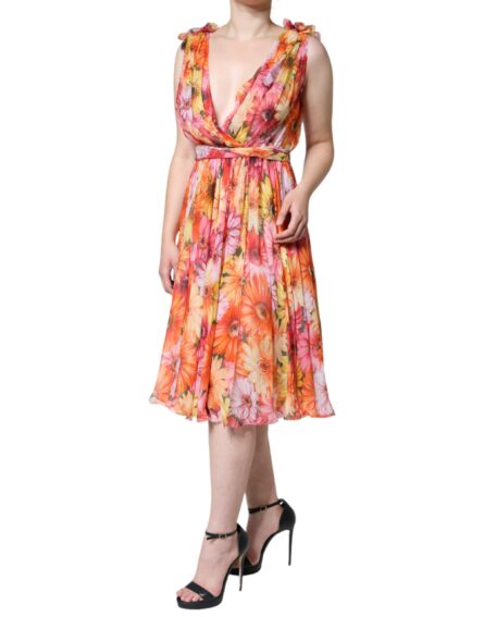 Multicolor Floral Sleeveless V-neck Midi Dress - Image 3