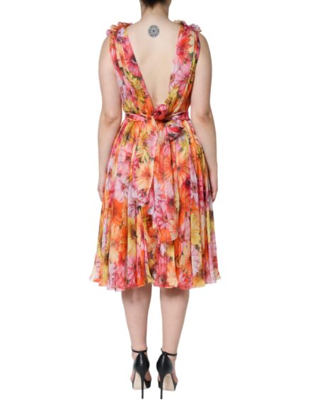 Multicolor Floral Sleeveless V-neck Midi Dress - Image 4