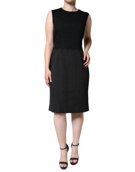 Black Cotton Sheath Knee Length Dress - Image 2