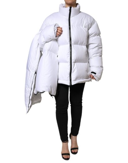 White Puffer Quilted Full Zip Coat Jacket - Image 7