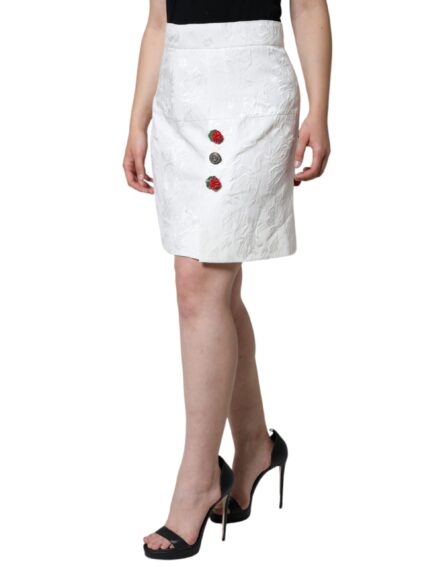 White Floral Brocade Embellished Mini Skirt - Image 3
