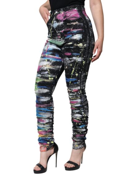 Multicolor Splatter Paint Cotton Skinny Denim Jeans - Image 3