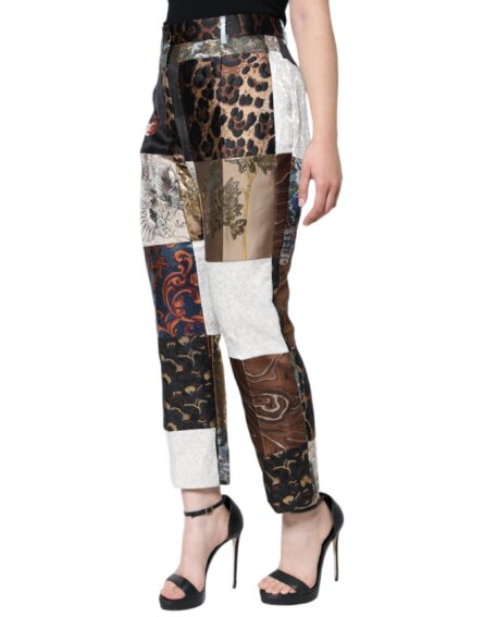 Multicolor Patchwork Jacquard High Waist Pants - Image 3