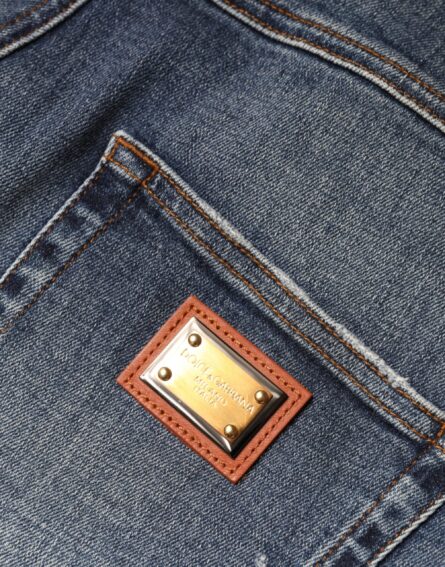 Dark Blue Cotton Tattered Skinny Denim Jeans - Image 6