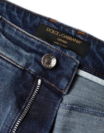 Dark Blue Cotton Tattered Skinny Denim Jeans - Image 7