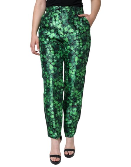 Green Clover Silk Satin High Waist Tapered Pants - Image 2