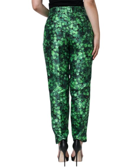 Green Clover Silk Satin High Waist Tapered Pants - Image 4