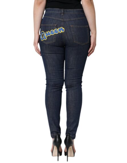Dark Blue QUEEN Cotton Skinny Denim Jeans - Image 3