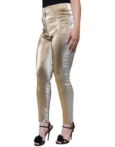 Metallic Gold High Waist Skinny Pants - Image 3