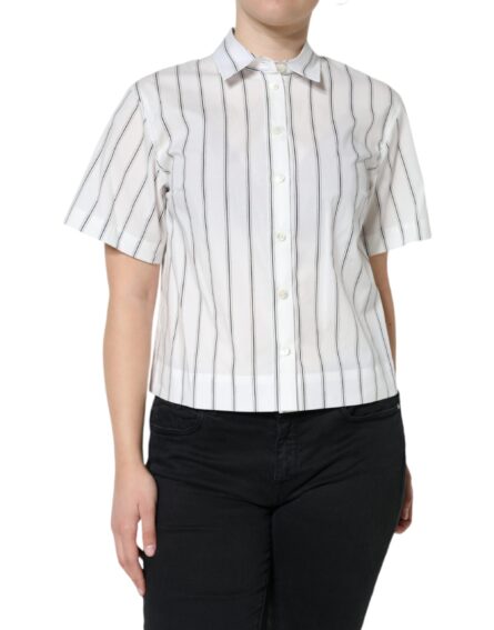 White Striped Collared Short Sleeve Polo Top - Image 2
