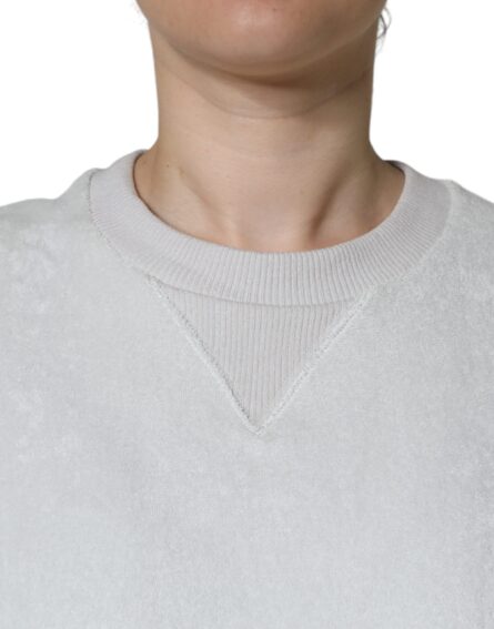 White Nylon Stretch Crew Neck Pullover Sweater - Image 5