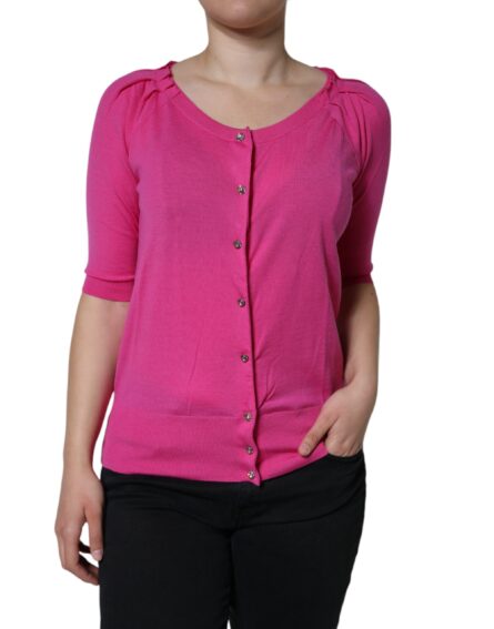 Pink Wool Button Down Short Sleeve Blouse Top - Image 2