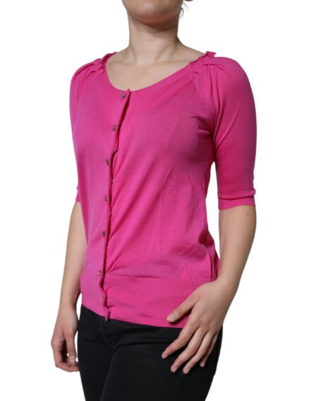 Pink Wool Button Down Short Sleeve Blouse Top - Image 3